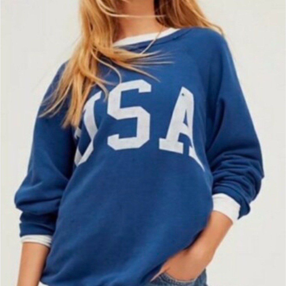 Free People x Retrobrand Oversized USA Sweatshirt Size Small EUC